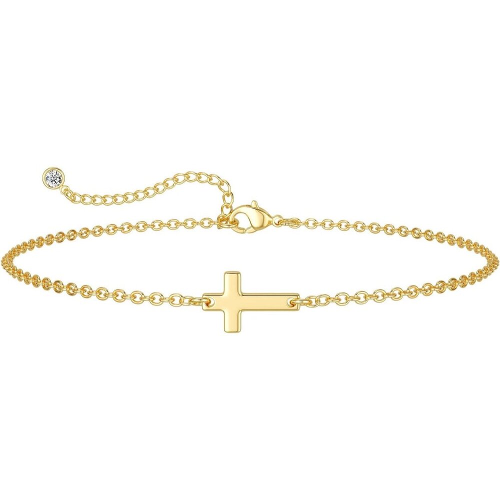 925 Sterling Silver CZ Bracelet - Cross Bracelet Gold